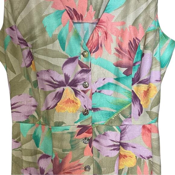 Coldwater Creek sleeveless floral dress knee length button front size 8P - Picture 3 of 5